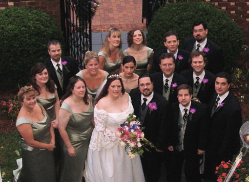 another shot of the wedding party from the Matthews House balcony